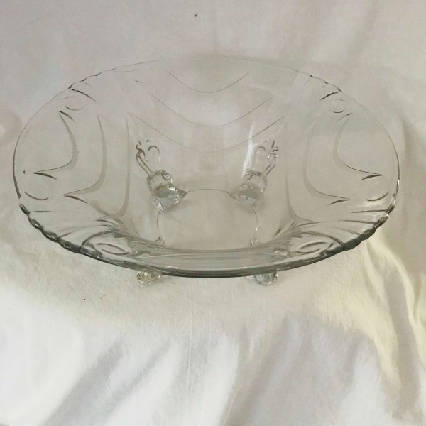Beautiful Large Center Bowl Footed with Floral Etched Pattern Great Detail Large with scalloped rim