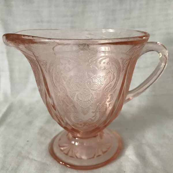 Beautiful large Royal Lace depression glass pink pitcher creamer 1930-34 farmhouse collectible vintage home decor kitchen creamer  1933 H.A.