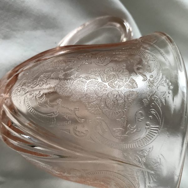 Beautiful large Royal Lace depression glass pink pitcher creamer 1930-34 farmhouse collectible vintage home decor kitchen creamer  1933 H.A.