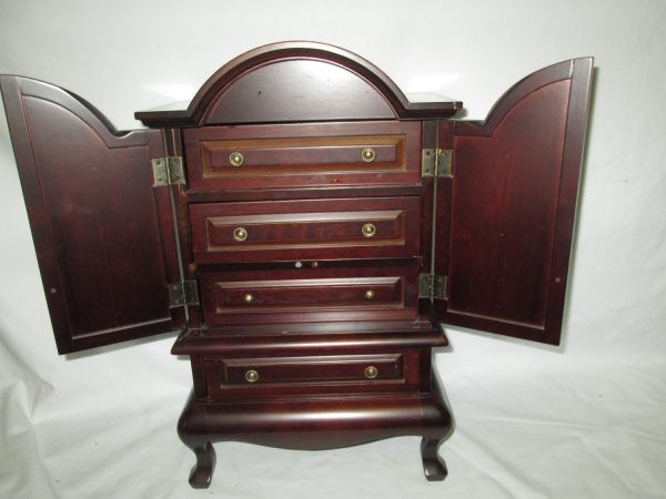 Beautiful Large Wooden Jewelry Box footed Queen Anne style Tall boy dresser design Mahogany wood 4 drawers Lined