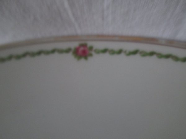 Beautiful Limoges France Large Platter Green with Pink Flowers Gold trim handles