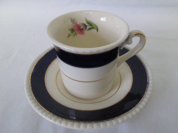 Beautiful Navy Blue and gold Gold Demitasse Tea Cup and Saucer Ambassador England Mid Century Floral