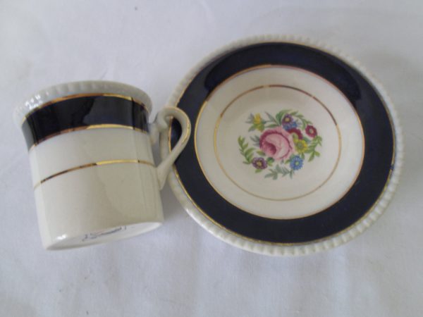 Beautiful Navy Blue and gold Gold Demitasse Tea Cup and Saucer Ambassador England Mid Century Floral