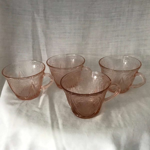 Beautiful Royal Lace depression glass pink tea coffee cups 1930-34 farmhouse collectible vintage home decor kitchen creamer  1933 H.A.