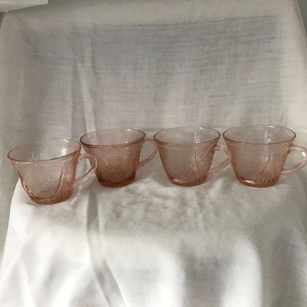 Beautiful Royal Lace depression glass pink tea coffee cups 1930-34 farmhouse collectible vintage home decor kitchen creamer  1933 H.A.