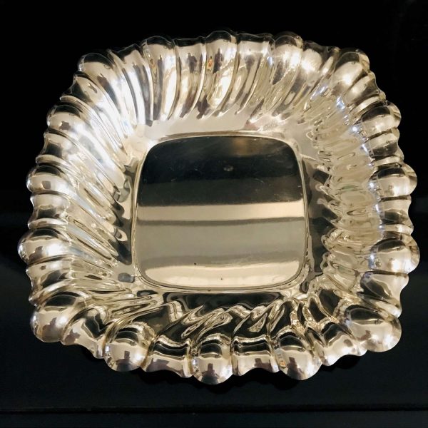 Beautiful scalloped Towle Silverplate square bowl snack serving display collectible farmhouse cottage elegant serving