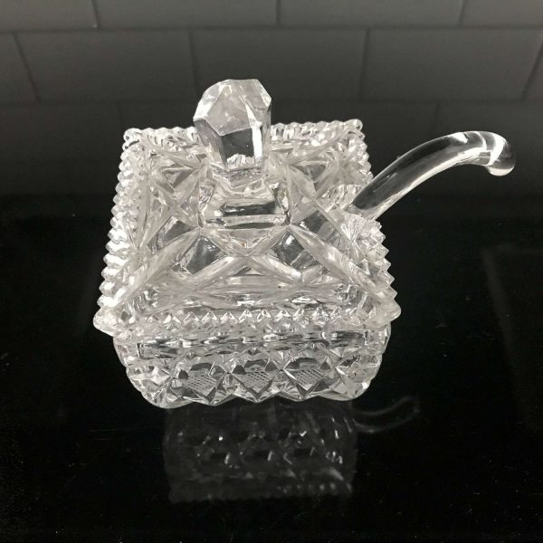 Beautiful Vintage Pressed Glass Mustard Jelly Square Dining Serving Condiment Dish Bowl Elegant Dining Kitchen collectible display decor