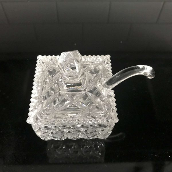 Beautiful Vintage Pressed Glass Mustard Jelly Square Dining Serving Condiment Dish Bowl Elegant Dining Kitchen collectible display decor