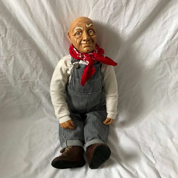 Billie Peppers Doll  1986 Farmer in Overalls Farmhouse Figurine Stuffed body hard hands, head and feet wearing shoes