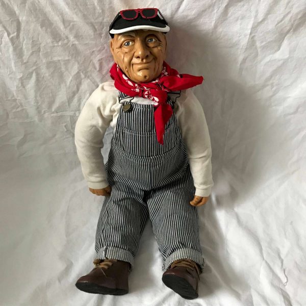 Billie Peppers Doll  1986 Farmer in Overalls Farmhouse Figurine Stuffed body hard hands, head and feet wearing shoes