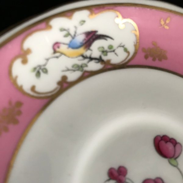 Bisto England tea cup and saucer England Fine bone china Birds with Pink rims gold trim Floral farmhouse collectible display coffee bride