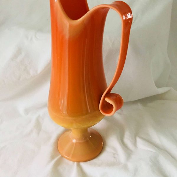 Bittersweet Vase Pitcher Candlestick holder LE Smith Mid Century Mod Slag Glass Swung Pedestal Orange & yellow 19.5" tall sleek mod atomic