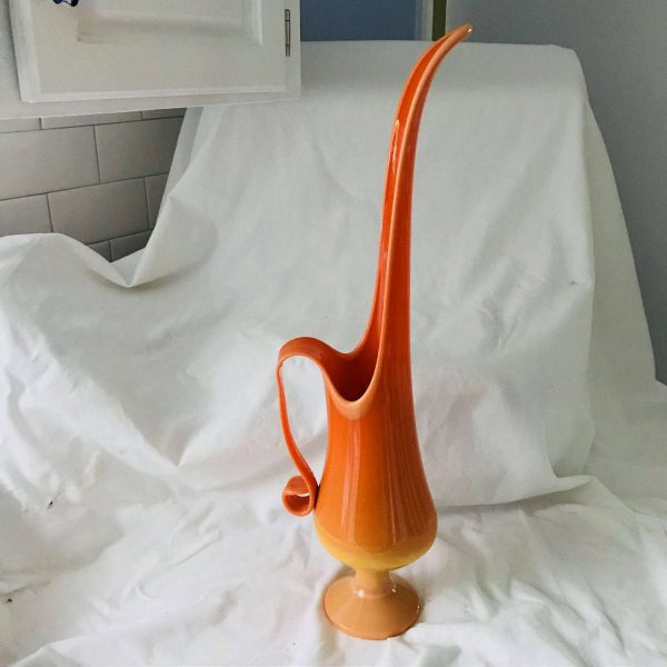Bittersweet Vase Pitcher Candlestick holder LE Smith Mid Century Mod Slag Glass Swung Pedestal Orange & yellow 19.5" tall sleek mod atomic