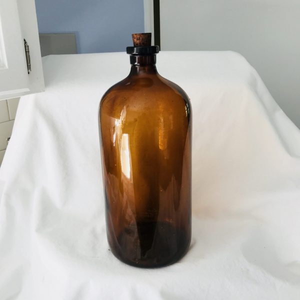 Bottle Antique Apothecary Pharmacy medicine jar Medical Pharmaceutical display collectible cork top amber glass