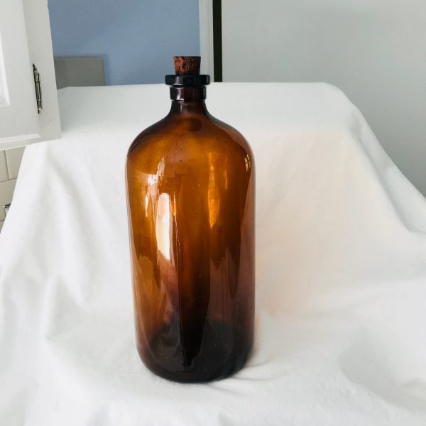 Bottle Antique Apothecary Pharmacy medicine jar Medical Pharmaceutical display collectible cork top amber glass