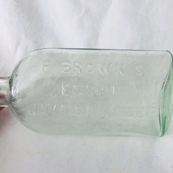 Bottle Antique Apothecary Pharmacy medicine jar Medical Pharmaceutical display collectible green F Brown's ESS of Jamaica Ginger Phildelphia