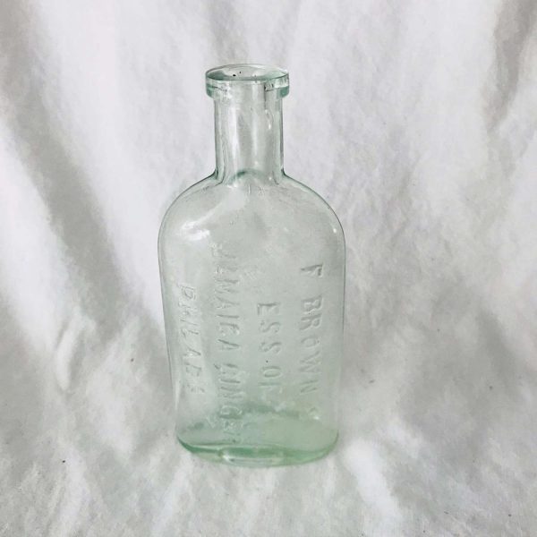 Bottle Antique Apothecary Pharmacy medicine jar Medical Pharmaceutical display collectible green F Brown's ESS of Jamaica Ginger Phildelphia