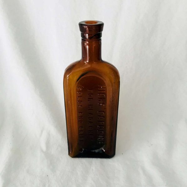 Bottle Antique Apothecary Pharmacy medicine jar Medical Pharmaceutical display collectible Hick's Capudine for Headaches colds and Cripp