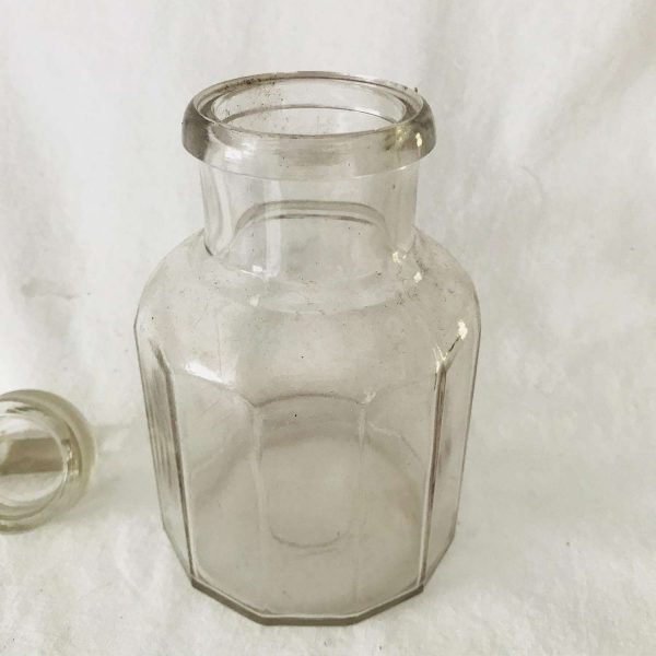 Bottle Antique Apothecary Pharmacy medicine jar Medical Pharmaceutical display collectible Paneled Pattern with ground stopper lid 1880's