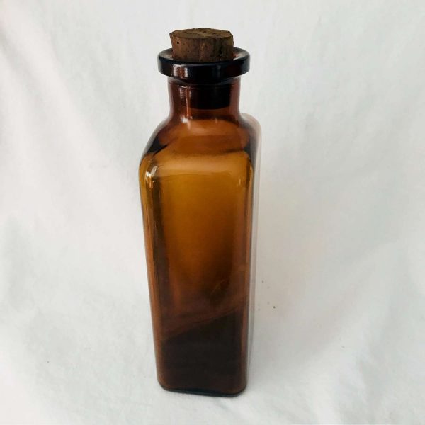 Bottle Antique Rectangular Apothecary Pharmacy medicine jar Medical Pharmaceutical display collectible cork top amber glass