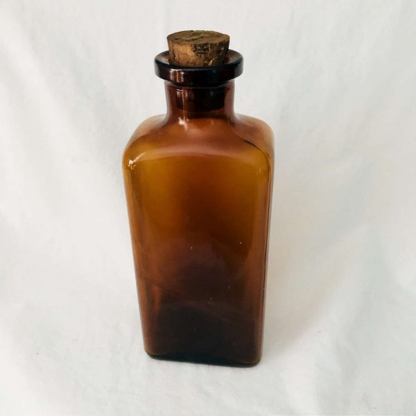 Bottle Antique Rectangular Apothecary Pharmacy medicine jar Medical Pharmaceutical display collectible cork top amber glass