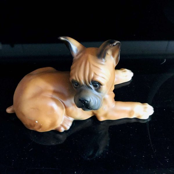 Boxer Puppy Dog Figurine matte finish fine bone china Norleans Japan 7" across collectible display farmhouse cottage bedroom