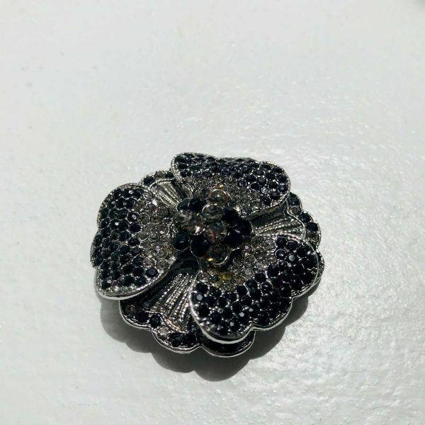 Brooch or Pendant Vintage Black and clear rhinestones floral silver tone nice quality jewelry pin brooch heavy rhinestones
