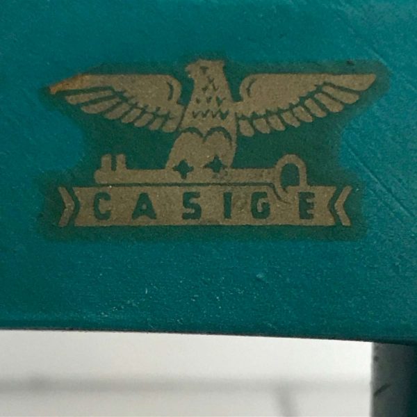 Child size Casige Germany British Zone Teal sewing machine hand crank Metal 1940's collectible display
