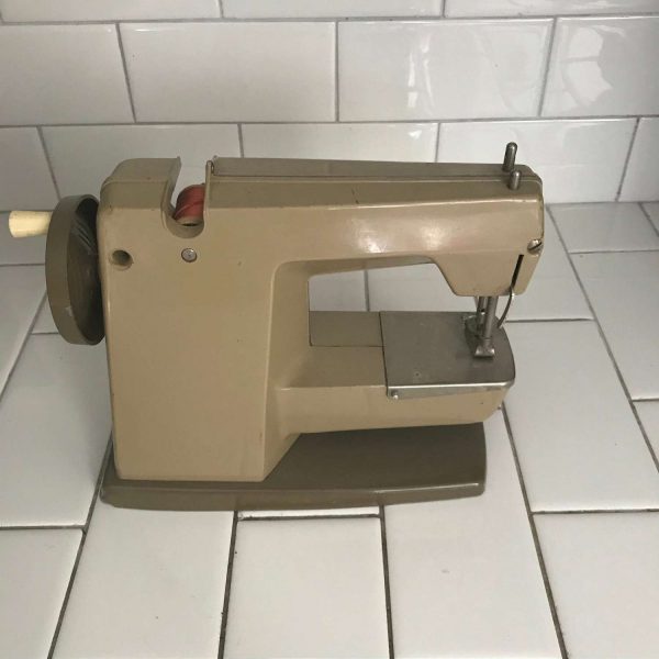 Child size Vulcan England Countes sewing machine hand crank collectible display Dark Orange black chrome