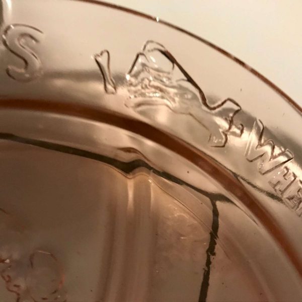 Child's divided Plate Pink Depression Glass Nursery rhymes farmhouse collectible display Dining Serving luncheon plate