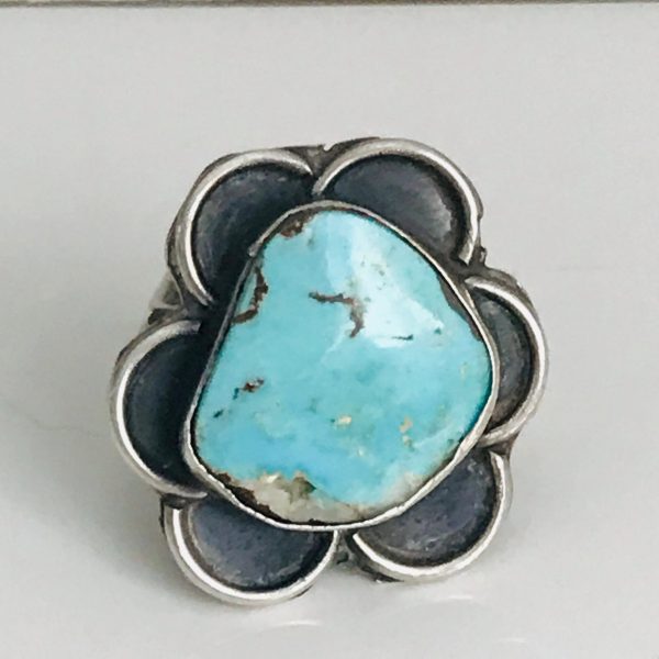 Child's Sterling silver vintage ring turquoise flower marked .925 size 12 child's boho hippy 1970's southwestern cabochon