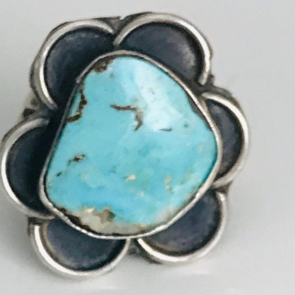 Child's Sterling silver vintage ring turquoise flower marked .925 size 12 child's boho hippy 1970's southwestern cabochon