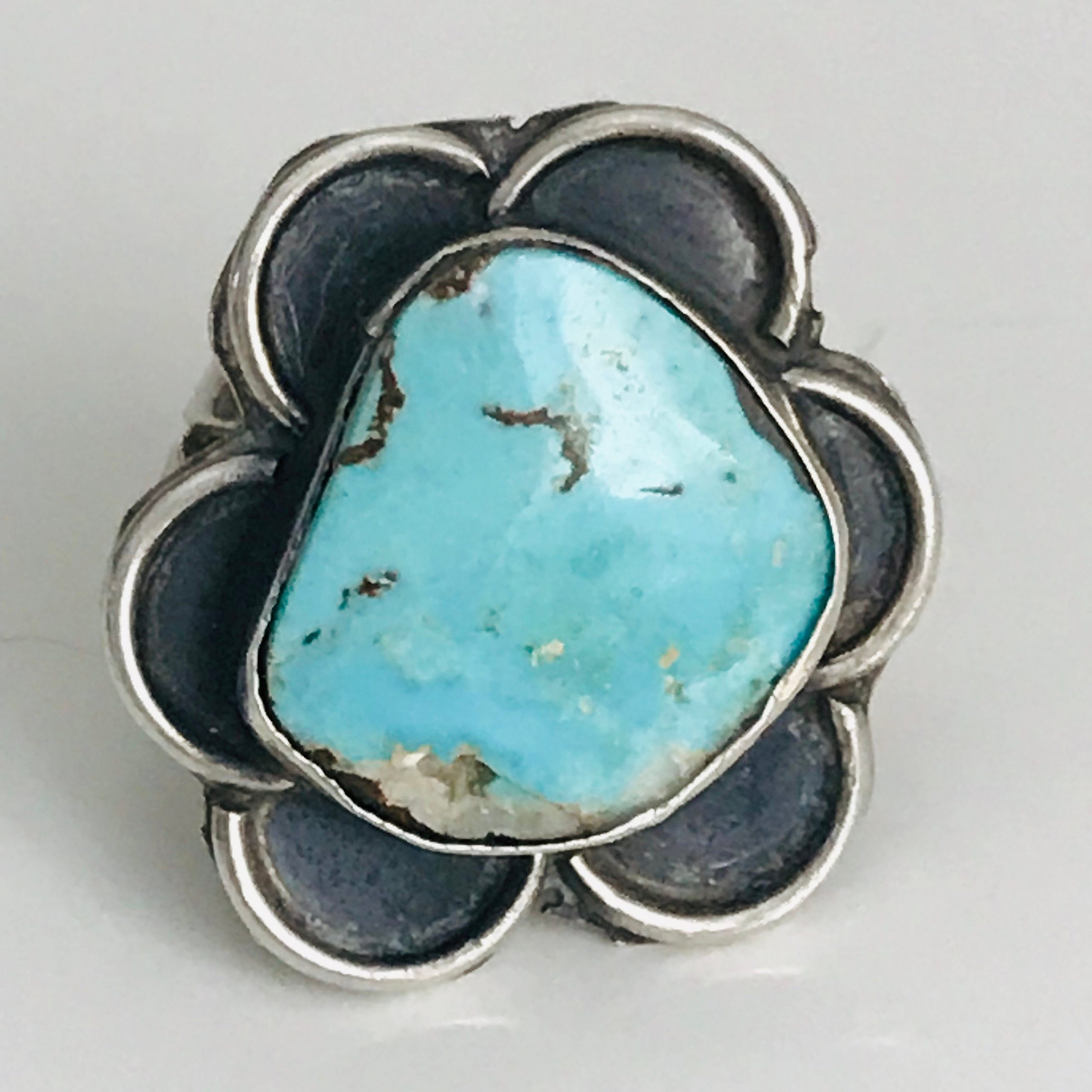 Child's Sterling silver vintage ring turquoise flower marked .925 size ...