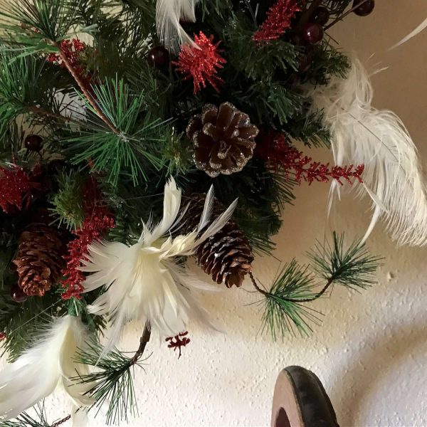 Christmas Wreath Beautiful Hand made 40" Bridal Wedding December Red Velvet Poinsettias White Feather flowers red berries Red Silver Accents