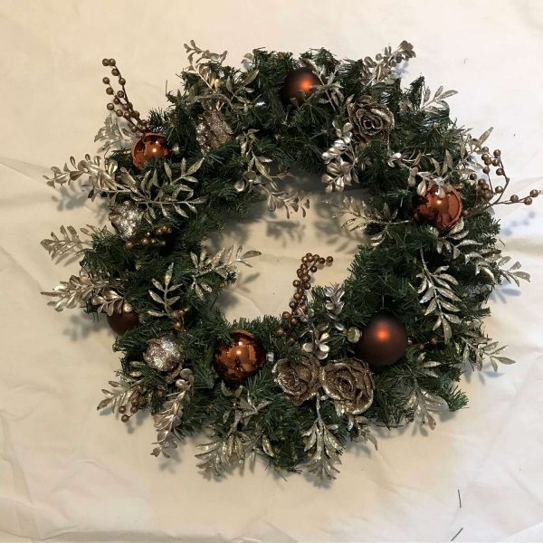 Christmas Wreath Beautiful Hand made  Copper and Taupe with light copper colored glitter roses farmhouse lodge cottage wall home decor