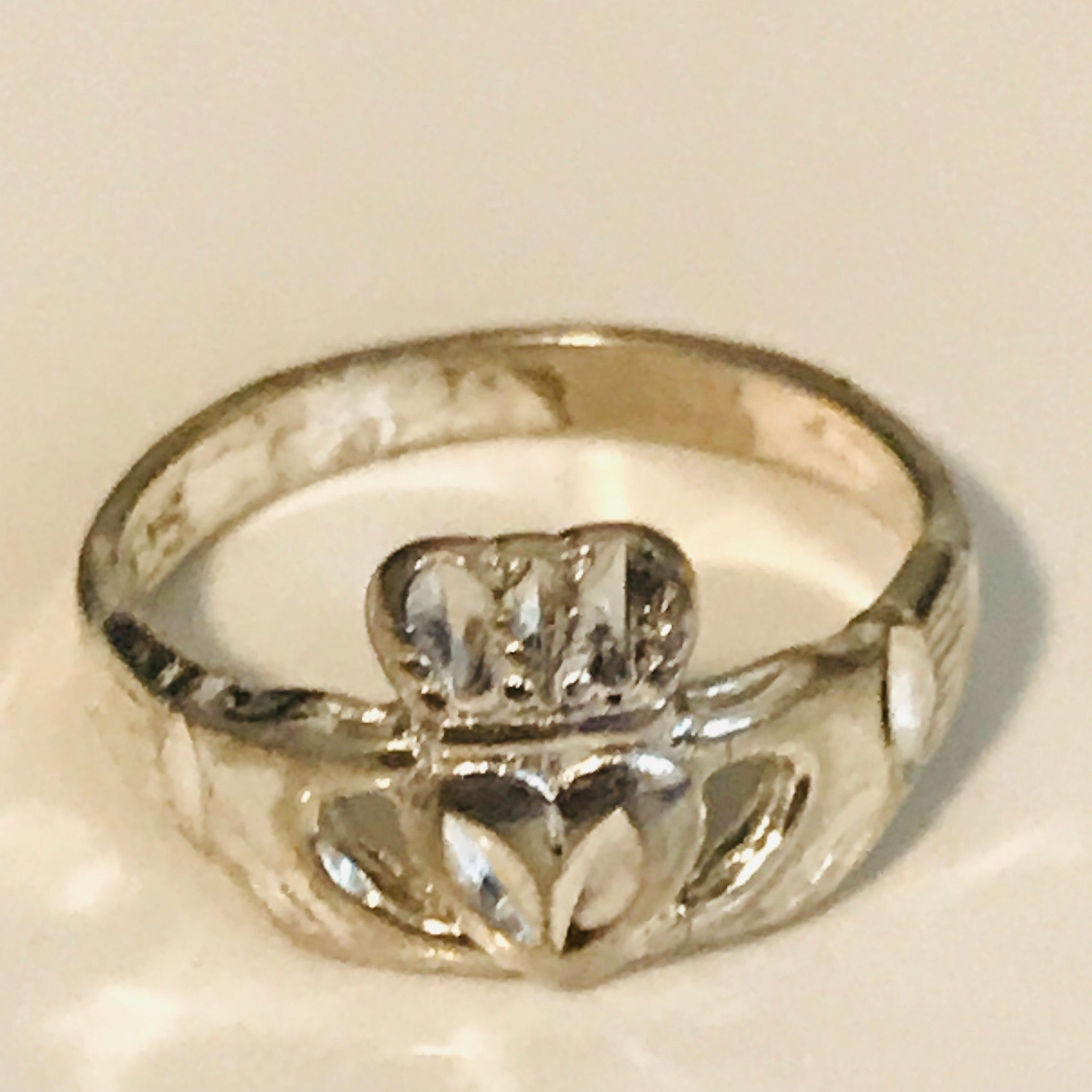 Claddagh ring, 6.00 MM Heart Cut Moissanite Twisted Shank Celtic Ring
