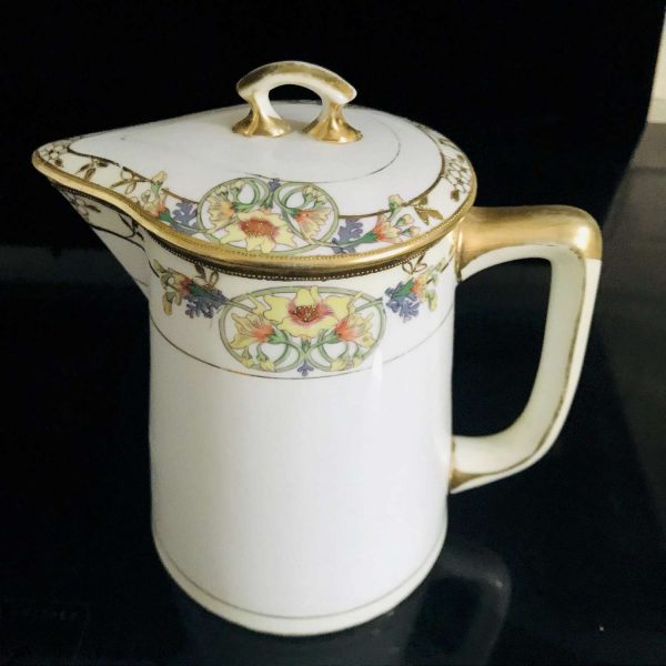 Coffee Tea Hot Water Pot Very Detailed heavy gold Art Nouveau Hand painted Nippon Dining Serving Collectible Display RARE
