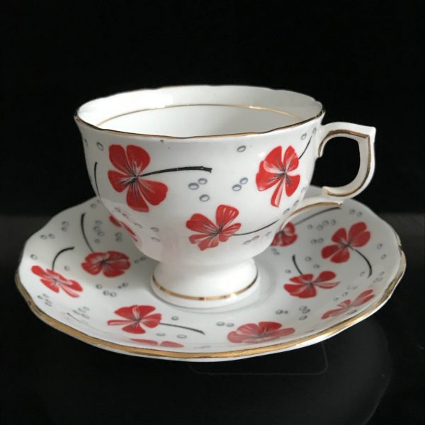 Colclough Art Deco tea cup and saucer England Fine bone china Dark Orange & Black farmhouse collectible display coffee bridal shower wedding