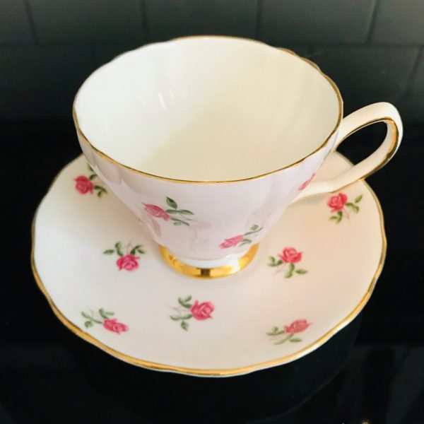 Colclough tea cup and saucer England Fine bone china dainty darl pink Roses on pink background Chintz farmhouse collectible display coffee