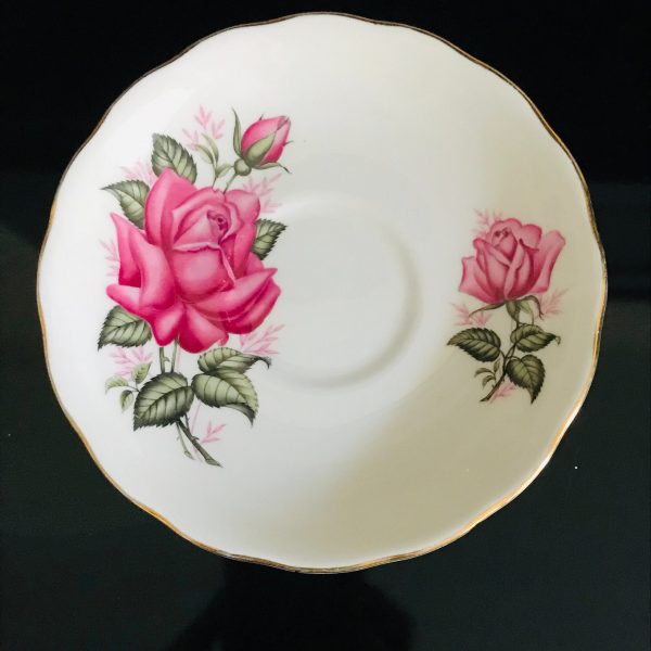 Colclough  tea cup and saucer England Fine bone china Pink Roses gold trim farmhouse collectible display