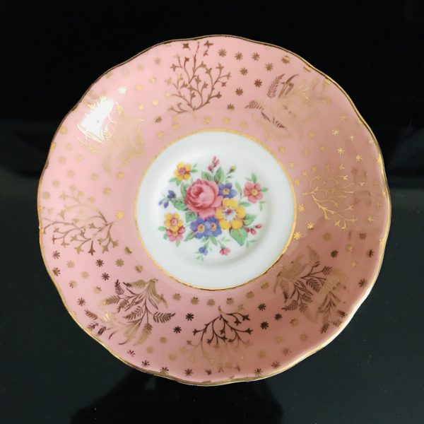 Colclough tea cup and saucer England Fine bone china Raspberry color gold trim floral inside cup farmhouse collectible display