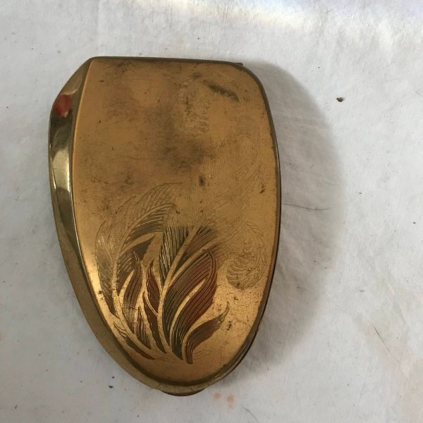 Compact Art Deco Etched feather oblong Unique Elgin American  Collectible Display Purse Handbag Accessory Vanity face powder