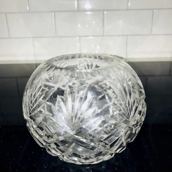 Cut Crystal Rose Vase Vintage large with cut rim and beautiful fan pattern collectible display elegant hand made hand cut crystal