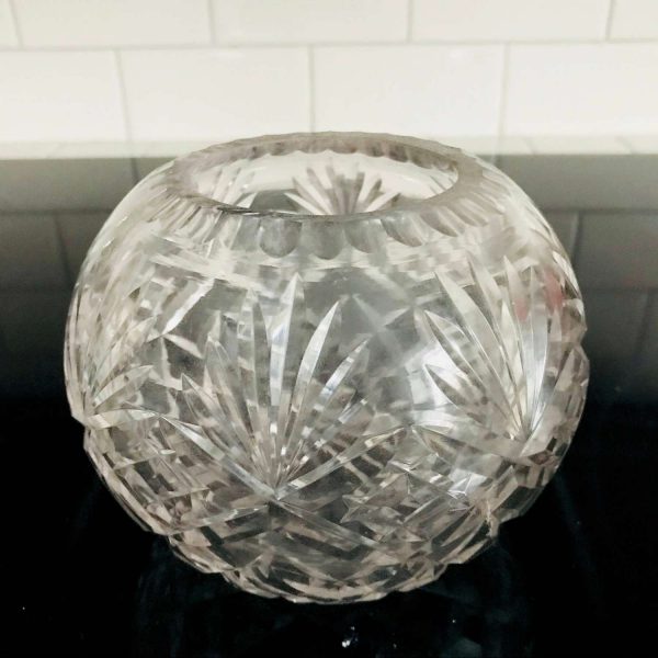 Cut Crystal Rose Vase Vintage large with cut rim and beautiful fan pattern collectible display elegant hand made hand cut crystal