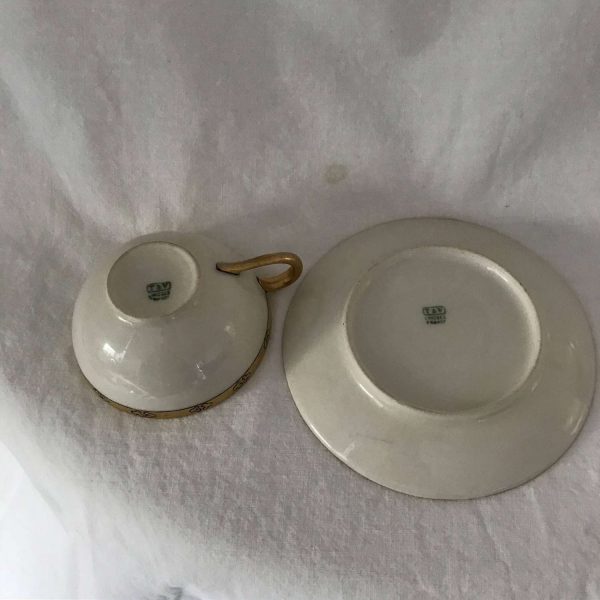 Dainty Limoge France Demitasse Tea cup and Saucer Heavy Gold trim display collectible entertaining dining tea coffee