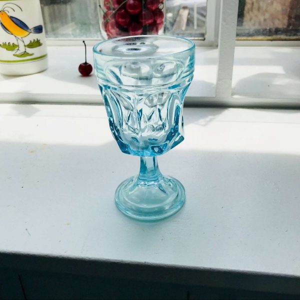 Depression Era Ice Blue Stemware glass goblet wine water footed tumbler farmhouse kitchen retro display collectible glass