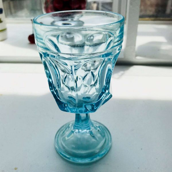 Depression Era Ice Blue Stemware glass goblet wine water footed tumbler farmhouse kitchen retro display collectible glass