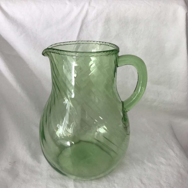 Depression Era Pitcher Uranium green glass swirl pattern farmhouse collectible display retro kitchen serving water milk pitcher