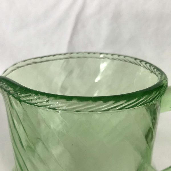 Depression Era Pitcher Uranium green glass swirl pattern farmhouse collectible display retro kitchen serving water milk pitcher