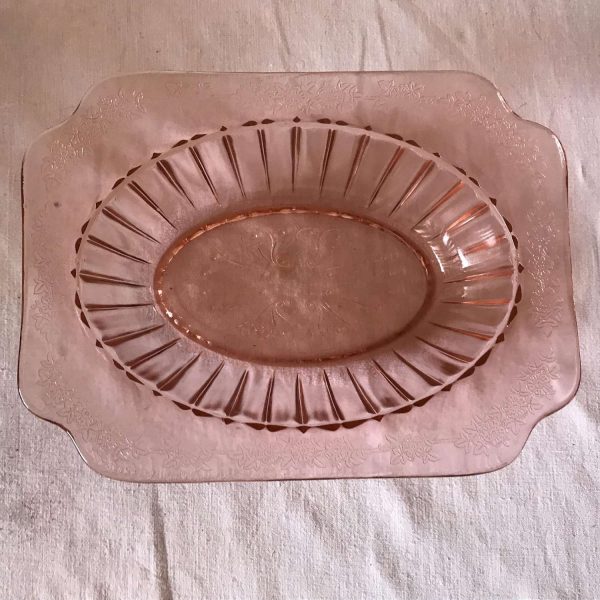 Depression glass Pink Princess oval Vegetable bowl Mint condition Farmhouse Collectible Glass Cottage shabby chic display bowl